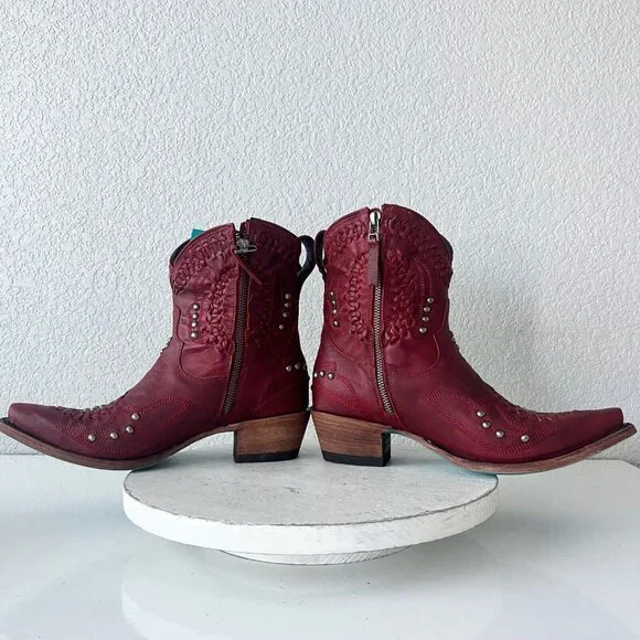 Lane COSSETTE Womens Cowboy Booties 9 Western Cowgirl Red Leather  Short Boots - Picture 8 of 13